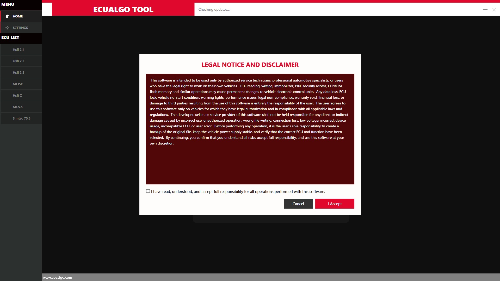 EcuALgo professional ECU service software dashboard